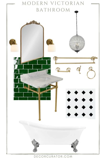 Victorian Modern Bathroom, 1930 Bathroom Ideas, Curated Bathroom, Bathmat Ideas Bathroom, Small Victorian Bathroom, Victorian House Bathroom, Modern Victorian Bathroom, Victorian Bathroom Accessories, Spa Inspired Bathroom Decor