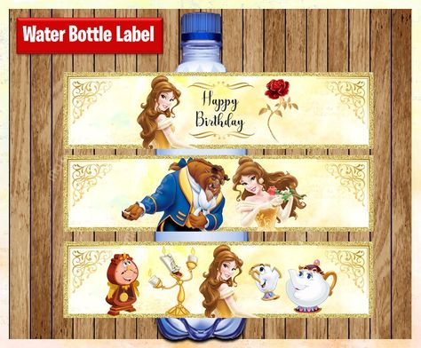 Princess Belle Water Bottle Labels, Printable Disney Princess water labels, Beauty and the Beast party water labels Instant download Printable Disney Princess, Beauty And The Beast Cupcakes, Princess Belle Party, Beauty And Beast Birthday, Disney Princess Theme, Beauty And The Beast Theme, Belle Birthday, Princess Printables, Bottle Labels Printable