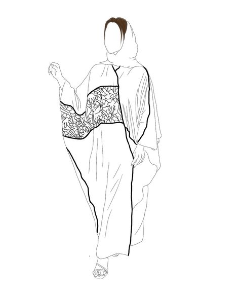 Abaya Drawing Sketches, Abaya Illustration Drawing, Abaya Sketch Design, Abaya Illustration, Fashion Figure Templates, Fashion Model Sketch, Unusual Clothes, Fashion Illustration Collage, Fashion Design Books