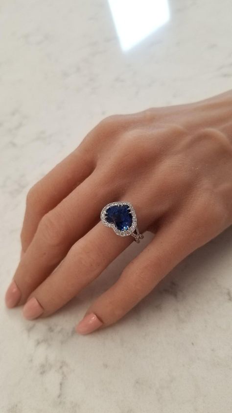 Diamond Rings For Couple, Blue Diamond Rings, Blue Heart Ring, Flamboyant Gamine, Sapphire And Diamond Band, Ring Inspiration, Ceylon Blue Sapphire, Sapphire And Diamond Earrings, Contemporary Engagement Rings