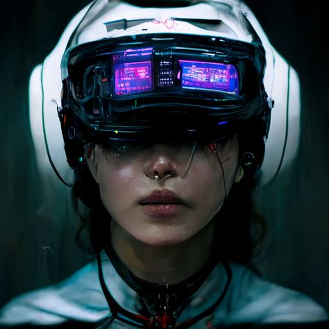 cyberpunk woman wearing virtual reality helmet, plugged in, horror, realistic, 8k Futuristic Helmets, Cyberpunk Horror, Rpg Npc, Emoji Mask, Cyberpunk Mask, Cyberpunk Helmet, Futuristic Helmet, 3d Inspiration, Virtual Reality