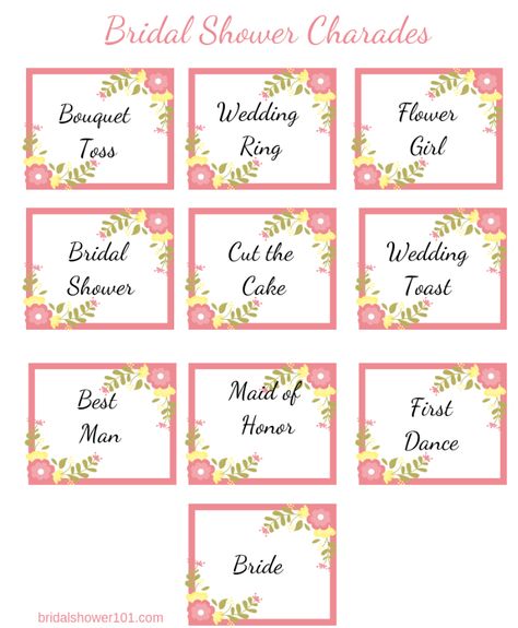 Bridal Shower Charades, Charades Words, Wedding Phrases, Flower Toss, Wedding Shower Cakes, Good Game, Bridal Bachelorette Party, The Wedding Singer, Bridal Shower Diy