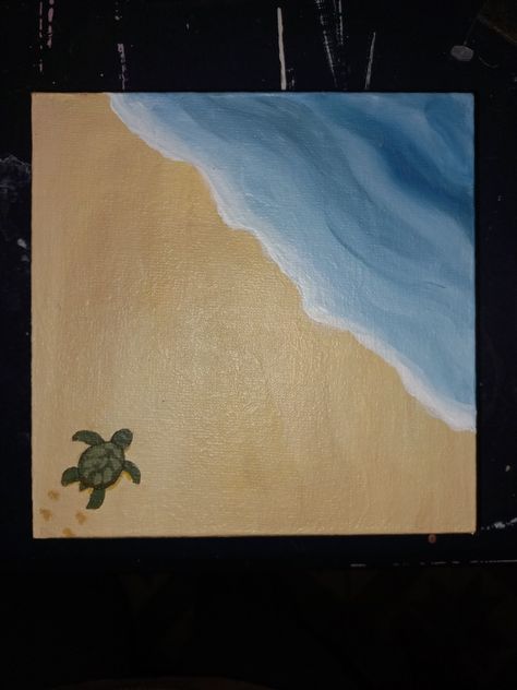 Painting Ideas On Canvas Ocean Easy, Beach Painting With Turtles, Beachy Aesthetic Painting Easy, Mini Canvas Art Beach Easy, Mini Canvas Art Beach, Simple Beach Paintings For Beginners, Sea Easy Painting, Sea Turtle Painting Easy, Easy Turtle Painting