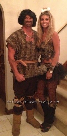 A lot of people thought we were pebbles and bam bam from the flintstones. The costumes were very last minute and easy to make. For the  Cave wom Caveman Makeup, Caveman Party, Bam Bam Costume, Caveman Costume, Cave People, Pebbles And Bam Bam, Cave Woman, Cavewoman Costume, Quick Halloween Costumes