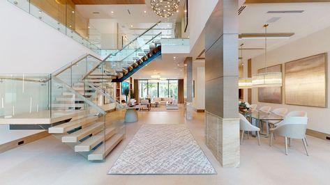 Mansion Tour, Glass Railings, Contemporary Stairs, Casa Clean, Contemporary Staircase, Clean Decor, Florida Design, Mansions Luxury, Décor Boho