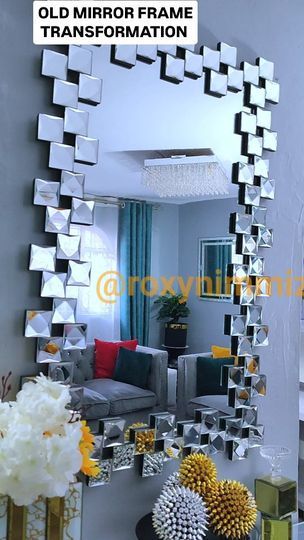 33K views · 6.1K reactions | DIY OLD WALL MIRROR TRANSFORMATION.

ITEMS USED.
*Crystal tiles @nafuuglamdecor 
*Wooden mirror frame 
*Black paint.

#diy #diycrafts #interiordesign #glam #decor #diyhomedecor #decor #diyhome #easydiycrafts #homedecor | Roxy Nimmiz | Giada Brincè · Reason Crystal Tiles, Wooden Mirror Frame, Paint Diy, Wooden Mirror, Glam Decor, Old Wall, Mirror Frame, Easy Diy Crafts, Mirror Frames