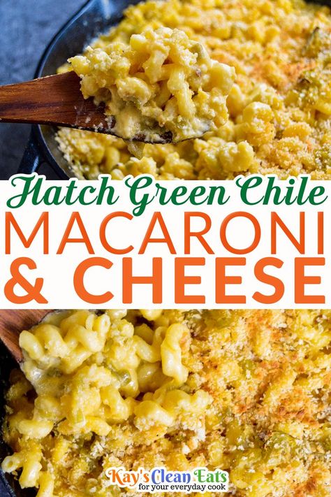 What could possibly make Mac and cheese any better? Hatch Green Chiles that’s what! Hatch Green Chile Macaroni and Cheese is the ultimate baked comfort food with insanely delicious cheesy sauce, flavorful chilis, and a golden panko topping. Out of all the Mac and cheese in the world, this is my absolute favorite and happens to be my sister’s favorite too! | @kayscleaneats #bestmacandcheeserecipe #bestbakedmacaroniandcheese #hatchgreenchilemacandcheese Hatch Green Chili Recipe, Make Mac And Cheese, Mac And Cheese Recipe Soul Food, Chili Pasta, Green Chile Recipes, Green Chili Recipes, Best Mac N Cheese Recipe, Easy Mac N Cheese, Hatch Chili