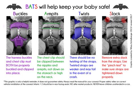 Version 2 of BATS! Buckles, Armpits, Twists, Slack. A helpful mnemonic for common car seat harness issues. Always read your carseat's manual. This infographic is not meant to replace your carseat's manual. Do not alter or crop this image. Photos and concept are copyright Tiffany Eichelberger 2015/2017. Altering or removing credit will result in a copyright claim against you. Medical Thermometer, Car Seat Safety, Carseat Safety, Baby Brands, Infant Car Seat, Body Milk, Milk Bath, Carters Baby, Co Parenting