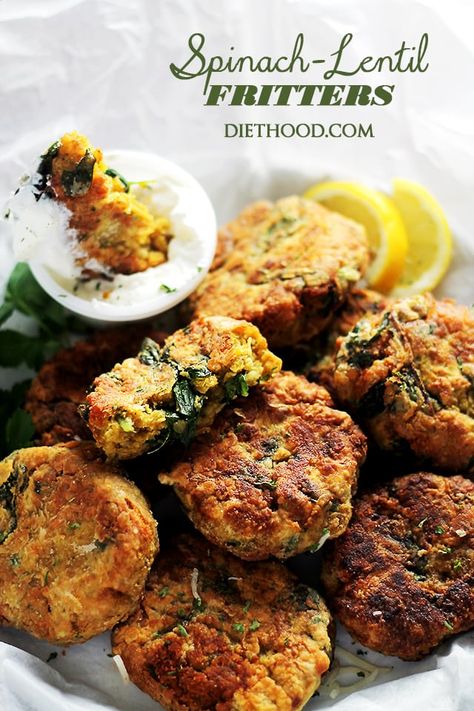 Spinach Lentil Fritters are a deliciously crispy fritter appetizer recipe! Made with lentils and spinach, and served with a side of lemon-sour cream sauce! #fritterrecipe #lentilrecipe #appetizerrecipe #recipewithspinach Crab Cake Dinner, Spinach Lentil, Bypass Recipes, Lentil Fritters, Crab Cake, Fritter Recipes, Lentil Recipes, Spinach Recipes, Gastric Bypass