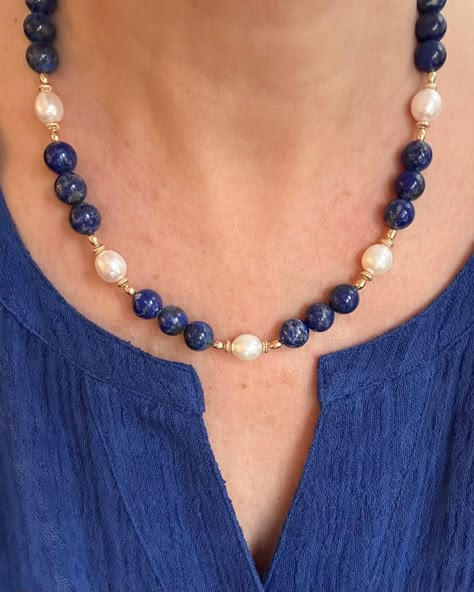 Oval Beads Necklace, Big Beads Necklace, Lapis And Pearl, Collar Hippie, Large Bead Necklace, Stone Bead Jewelry, Beautiful Beaded Jewelry, Beautiful Gold Necklaces, Pearl Necklace Designs