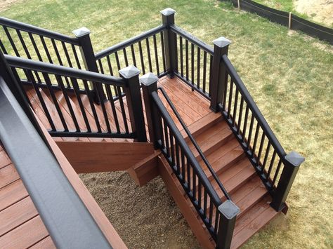 Stairs - Turning Stairs With Landing, Deck Building Plans, Porch Stairs, Deck Steps, Deck Building, Deck Colors, Deck Construction, Exterior Stairs, Wood Staircase