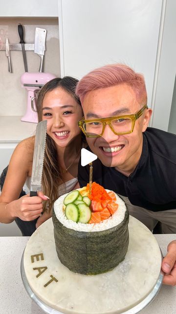 Catherine Zhang on Instagram: "IT’S OUR BIRTHDAY 🥳🥳🥳 Make a giant sushi roll with us because cake is overrated  And yes we’re birthday twins, what better day to be born 🙂‍↕️ . . . #sushi #birthday #cake #giantfood" Sushi Rice Cake, Sushi Cake Birthday, Sushi Birthday Cake, Sushi Birthday Party, Sushi Cakes, Catherine Zhang, Sushi Birthday, Birthday Twins, Savory Cakes