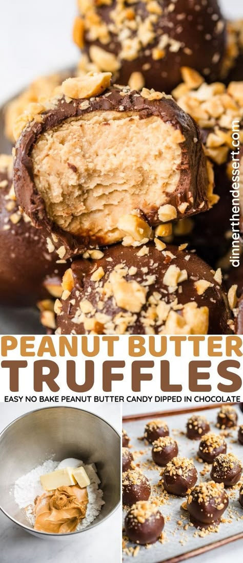 Truffles Easy No Bake, Truffle Recipe Easy, No Bake Truffles, Easy Truffles, Easy Christmas Candy Recipes, Peanut Butter Balls Recipe, Peanut Butter Truffles, Dessert Truffles, Dinner Then Dessert