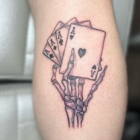 Tattoo Cover-ups, Poker Tattoo, Playing Card Tattoos, Vegas Tattoo, Wrist Tattoo Ideas, Skeleton Tattoo, Card Tattoo Designs, Skeleton Tattoos, Skeleton Hand Tattoo