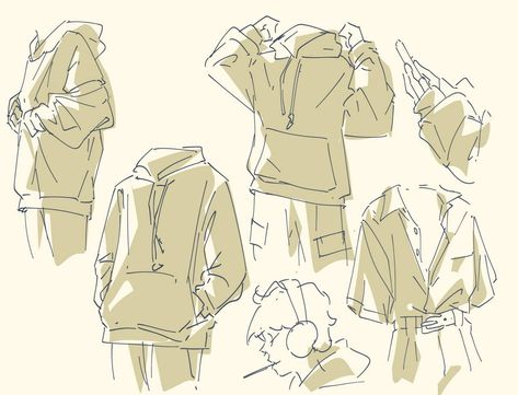 Hoodie Drawing Reference, Clothes Practice, Clothes Drawing, Hoodie Drawing, Concept Art Tutorial, Clothes Reference, Drawing Anime Clothes, Figure Drawing Reference, Drawing Clothes