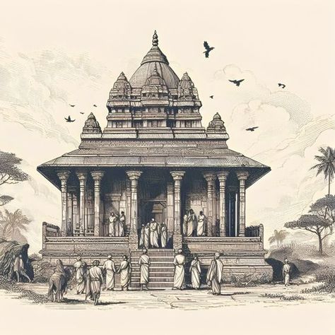 Master the Art of Temples with These 30 Pen Art Work Temple Drawing Ideas! 14 Somnath Temple Sketch, Indian Architecture Sketches, Temple Art Drawing, Temple Sketch, Heritage Drawing, Hindu Temple Architecture, Temple Ideas, 3d Art Painting, Historical Temples