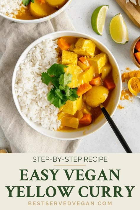 Vegetarian Yellow Curry, Vegan Yellow Curry, Crock Pot Curry, Curry With Potatoes, Yellow Curry Recipe, Thai Vegan, Cilantro Recipes, Vegan Curry Recipes, Tofu Curry