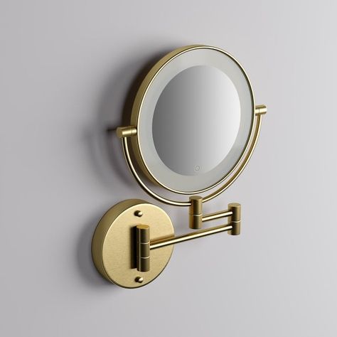 Mounted Makeup Mirror, Backlit Wall, Brushed Gold Bathroom, Pop Design For Roof, Wall Mounted Makeup Mirror, Gold Bathroom Accessories, Small Toilet, Magnifying Mirror, Gold Bathroom