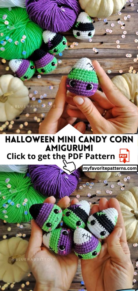 Mini Candy Corn Crochet Free Pattern, Mini Candy Corn Crochet Pattern, Candy Corn Free Crochet Pattern, Fast Crochet Amigurumi Patterns, Crochet Halloween Treats, Mini Halloween Amigurumi, Crochet Mini Monster, Diy Crochet Halloween, Free Crochet Candy Corn Patterns