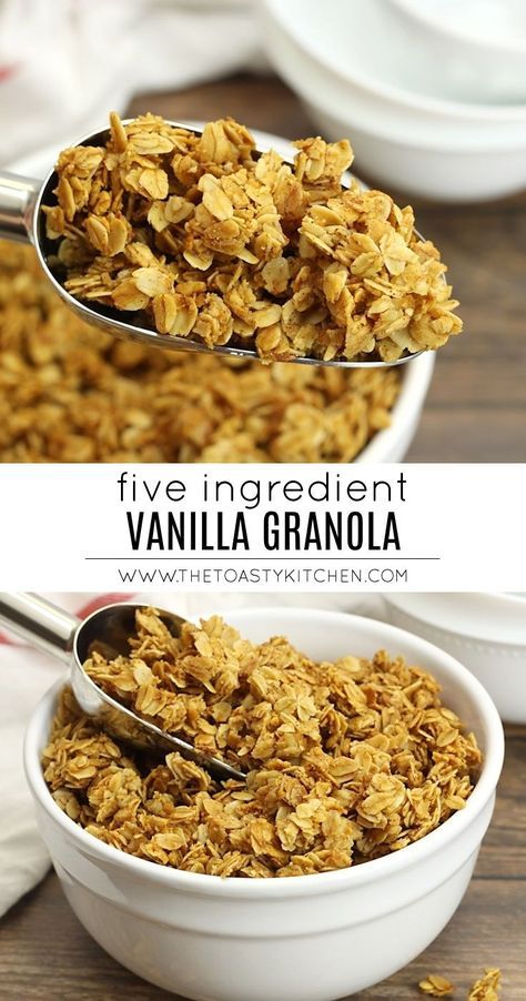 Five Ingredient Vanilla Granola by The Toasty Kitchen #vanilla #granola #granolarecipe #recipe #breakfast #fiveingredients #quick #easy #shelfstable #snackrecipe #homemade Vanilla Granola Recipe, Healthy Homemade Granola Recipe, Vanilla Granola, Oatmeal Granola, Easy Homemade Granola, Granola Ingredients, Homemade Granola Healthy, Granola Recipe Healthy, Easy Granola