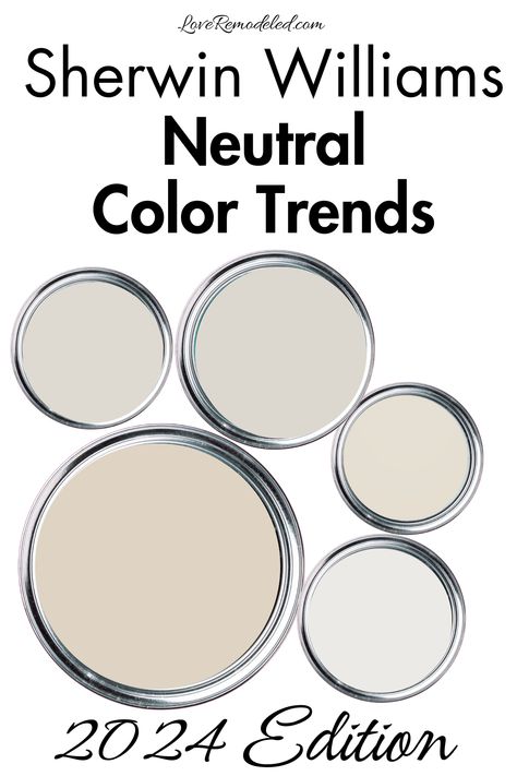 If you're wondering what neutral paint colors are on trend for 2024, check out these top paint color picks! The Best Neutral Paint Colors, Cool Neutral Wall Color, Whole House Interior Paint Color Scheme Sherwin Williams, Kitchen Paint Colors Neutral, Sw Kestrel White Walls, Modern Interior Wall Colors, River Rock Paint Color, Sw On The Rocks Paint Color Schemes, Design 2024 Interior