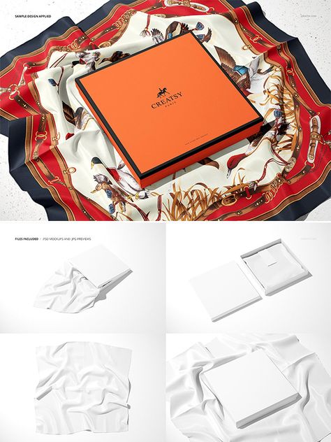 Mockup Graphic Design, Scarf Packaging, Silk Scarf Design, Paper Pouch, Creative Box, Bag Mockup, Box Packaging Design, Box Mockup, Bottle Mockup