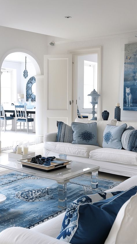 25 Blue Hues Living Room Decor Ideas For your Home Neutrals And Blue Living Room, Blue Details Living Room, Ivory Furniture Living Room, Blue And White Minimalist Living Room, Blue And Silver Lounge Living Rooms, Cornflower Blue Living Room, Blue Aesthetic House Interior, Blue Hues Living Room, Living Room Blue And White