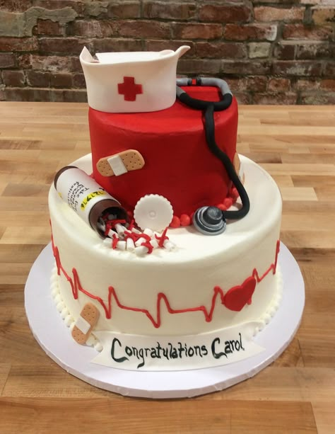 Nursing Graduation Party Cake Medical School Graduation Party Ideas, Nursing Graduation Cakes, Nurse Grad Parties, Nurse Graduation Party Decorations, Medical Cake, Medical Party, Nursing School Graduation Party, Doctor Cake, Tropical Cake