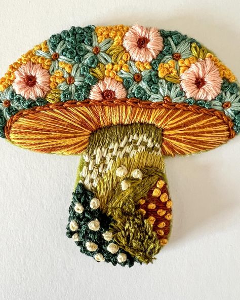 bloomandfloss | New mushroom #handembroidery #modernembroidery #embroideryart #embroidery #fiberart #art #damngoodstitch #dmcembroidery #dmcthreads | Instagram Oyster Mushroom Embroidery, Embroidery Mushrooms, Mushroom Embroidery, Embroidery Sashiko, Sewing And Embroidery, Needle Punch, Forest Floor, Modern Embroidery, Sewing Embroidery