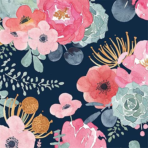 Floral Succulents Peel and Stick Wallpaper Navy/Pink - - Amazon.com Pink Floral Wallpaper, Blue And Pink, Stick Wallpaper, Floral Wallpaper, Peel And Stick Wallpaper, Pink Floral, Vinyl, Navy, Flowers