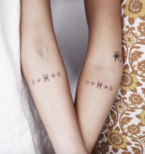 Pisces Wrist Tattoos For Women, Small Pisces Tattoos For Women, Pices Zodiac Tattoo Women, Pisces Tattoo Minimalist, Pisces Symbol Tattoo, Pisces Tattoo Designs For Women, Astro Tattoo, Zodiac Tattoos Pisces, Pisces Constellation Tattoo