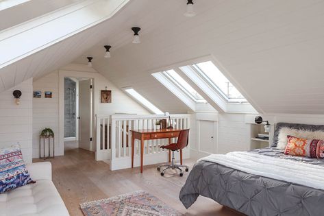 Bed Under Sloped Ceiling, Bright White Kitchen, Edwardian Home, Michele Lee, Berkeley Homes, Attic Bedroom Designs, Modern Craftsman, Attic Spaces, Attic Bedroom