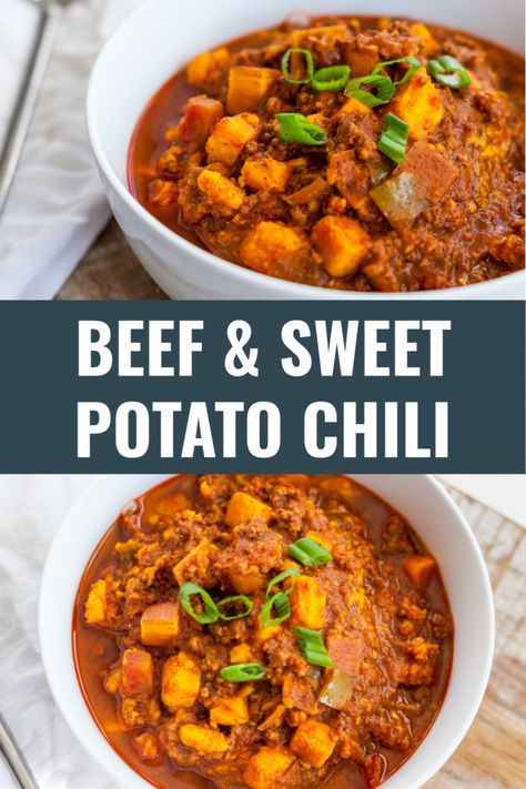 Beanless Chili Recipe Instant Pot, Instant Pot Ground Beef Soup Recipes, Sweet Potato Chili Instant Pot, Beef Sweet Potato Chili, Instant Pot Ground Beef Recipes, Beanless Chili Recipe, Beef And Sweet Potato, Beanless Chili, Whole30 Instant Pot