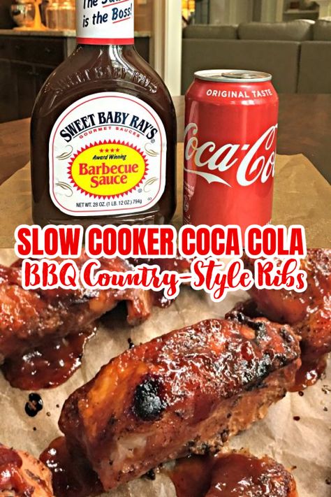 SLOW COOKER COCA COLA BBQ COUNTRY STYLE RIBS (COKE RIBS) Crock Pot Ribs With Coke, Coke Cola Recipes Meat, Instant Pot Ribs With Coke, Crockpot Coke Ribs, Ribs In Crockpot With Coke, Coca Cola Ribs Crockpot, Slow Cooker Ribs With Coke, Crockpot Ribs With Coke, Country Ribs Crock Pot