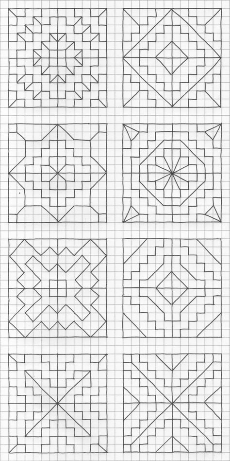 Blackwork Embroidery Patterns, Blackwork Cross Stitch, Graph Paper Designs, Zen Doodle Patterns, Graph Paper Drawings, Blackwork Patterns, Barn Quilt Designs, Cross Stitch Cross, Geometric Pattern Art