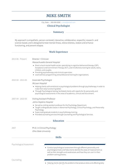 Clinical Psychologist Resume Sample Psychology Resume, Cv Model, Job Hacks, Academic Cv, Psychology Careers, International Jobs, Resume Summary, Counseling Office, Psychology Research