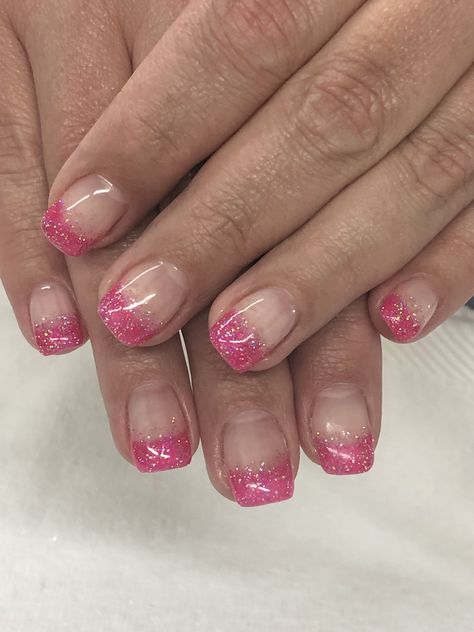 Pink French Gel Nails Shellac Nail Designs Short, Acrylic Tip Nails, Pink Shellac, Short French Tip, Shellac Nail Designs, French Tip Gel Nails, Pink Tip Nails, Nails Rose, Pink French Nails