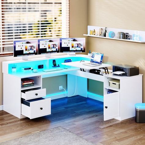 Build Your Own Desk, Lift Top Desk, Desk With Led Lights, Computer Desk With Drawers, Desk Styling, Desk Size, Corner Computer Desk, Pc Desk, Deck Box Storage