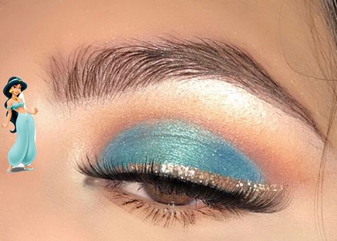 Jasmine Makeup Look, Yasmin Disney, Princess Jasmine Hair, Color Guard Makeup, Princess Jasmine Makeup, Jasmine Makeup, Jasmine Halloween Costume, Disney Eye Makeup, Jasmine Nails