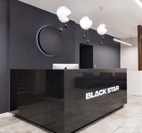 Gym Reception Design Ideas, Gym Reception Design, Gym Reception Desk, Gym Reception, Black Reception Desk, Front Desk Design, Reception Area Design, Gym Design Interior, Esthetician Room Decor