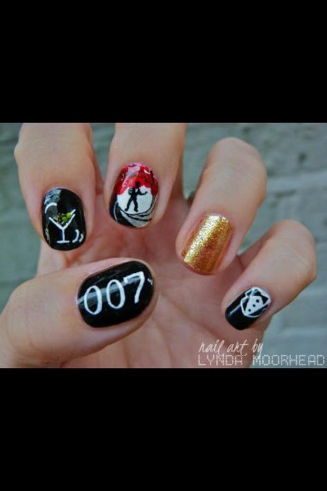 James Bond Nails, The Merciless, James Bond Party, Mani Monday, Black White Nails, James Bond Theme, Bright Nails, Skyfall, Fabulous Nails