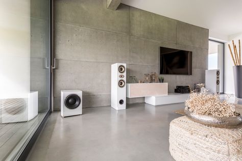 If you've ever considered having an audio room in your home, you should do it! These audio room ideas are amazing. See how you can add an audio room to your home. Whole Home Audio, Cowhide Ottoman, Listening Room, Home Audio Speakers, Audio Room, Vinyl Storage, Stylish Living Room, Space Planning, Loudspeaker