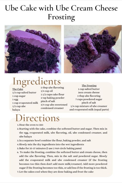 Ube Moist Cake Recipe, Ube Cake Recipes Easy, Ube Sago Dessert, How To Make Ube, Ube Cinnamon Rolls, Ube Cream Cheese Frosting, Ube Flavoring Recipes, Ube Pound Cake, Ube Frosting Recipe