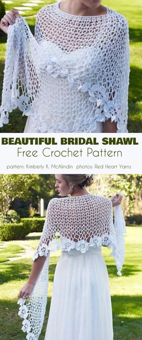 Beautiful Bridal Shawl Free Crochet Pattern Shoulderless Wedding Dress, Bridal Shawl Crochet, Wedding Crochet Patterns, Wedding Crochet, Crochet Shawl Free, Vintage Crochet Patterns, Crochet Shawl Pattern Free, Crochet Wedding, Bridal Shawl