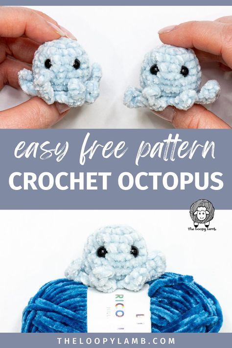 Looking to crochet an adorable octopus? Check out my free crochet octopus pattern! This easy free amigurumi pattern is perfect for beginners and comes with a step by step video tutorial. Whether you want to make a cute keychain or a small plush toy, this pattern has you covered. This crochet octopus can be made in just 15 minutes! Click to view the full free pattern and video tutorial at theloopylamb.com! How To Crochet Octopus For Beginners, Amigurumi Octopus Pattern, Crochet Plush Amigurumi Free Patterns, Crochet Octopus Keychain, Small Crochet Plush, Easy Crochet Projects For Beginners Step By Step Free Pattern, Free Crochet Octopus, Crochet Octopus Pattern, Octopus Crochet Pattern Free