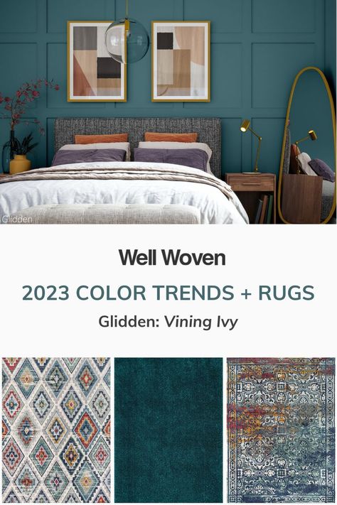 Vining Ivy Paint, Teal Rug Bedroom, Teal Bathroom Ideas, Teal Color Palette, Teal Bathroom, Paint Trends, Teal Bedroom, Bedroom Colour Palette, Trending Paint Colors