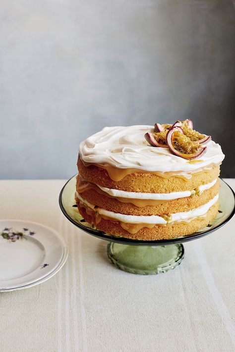 Mary Berry's passion fruit lemon cake recipe from Simple Comforts – YOU Magazine Mary Berry Recipes Baking, Fruit Sponge Cake, Passion Fruit Cake, Passion Fruit Curd, Mary Berry Recipe, Lemon Cake Recipe, Fruitcake Recipes, British Baking, Big Hug