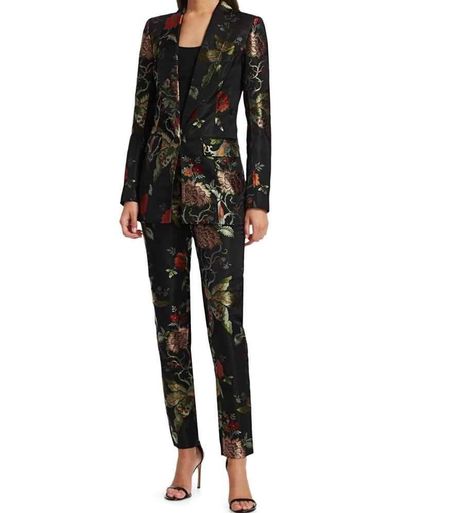 Silk Blazer Outfit, Female Tuxedo, Woman's Suit, Pant Outfits For Women, Jacquard Suit, Dressy Clothes, Tomboy Femme, Saree Jackets, Neutral Print