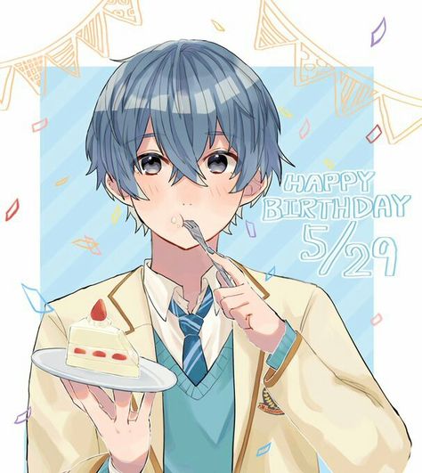 Anime Happy Birthday, Happy Birthday Drawings, Cake Drawing, Birthday Illustration, Blue Boy, Anime Drawings Tutorials, Aesthetic Gif, Anime Boyfriend