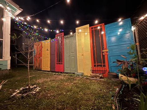 Recycle, Reuse and Repurpose! | I’ve been meaning to start this privacy fence using old doors forever and finally today I got into a good groove with it Privacy Fence Using Old Doors, Old Door Fence, Studio Backyard, Repurposed Fence, Old Door Projects, Door Fence, Recycled Door, Door Projects, Outdoor Fence